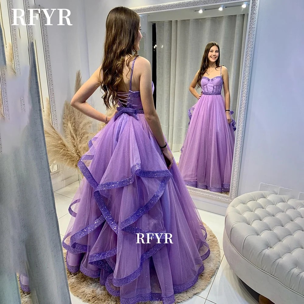 RFYR Sweetheart Prom Gowns Glitter Party Gowns A Line Evening Gowns Tulle Celebrity Gala Gowns for Women Customized