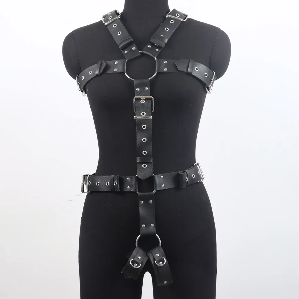 Sm Male Erotic Leather Bondage Suit Sexy Cutout Sex Party Nightclub Performance Costumes with Handcuff Couple Sex