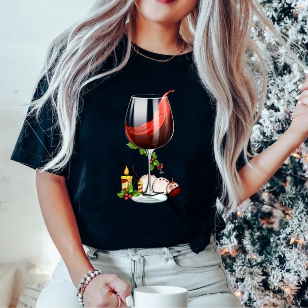 عشاق النبيذ عيد الميلاد قميص تيبسي ثلج التي شيرت عيد الميلاد النبيذ حفلة مضحك ملابس النساء موضة عادية عيد الميلاد مهرجان ازياء