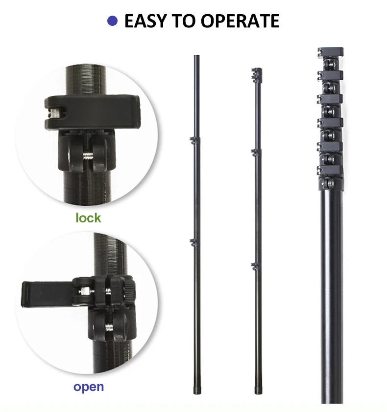 Adjustable 40ft 50ft 60ft 70ft Carbon Fiber Telescopic Extension Pole with Durable Flip Lock System
