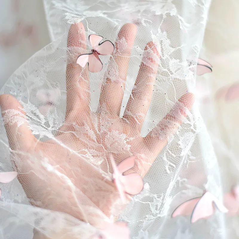 

Butterfly Embroidered Lace Tulle Fabric for DIY Sewing Handmade Wedding Dress Garment Accessories Clothing Fashion Cloth