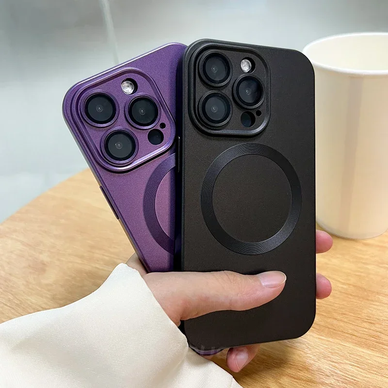 Luxury For Magsafe Matte Silicone Magnetic Wireless Charging Case For iPhone 14 12 13 Pro Max Plus Lens Protect Shockproof Cover