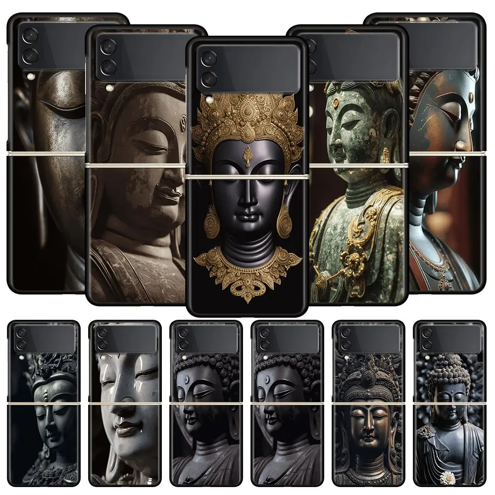 Phone Case for Samsung Galaxy Z Flip 3 4 5 6 7 Folding Shell For Samsung Z Flip4 PC Hard Cover Buddha Stone Statue
