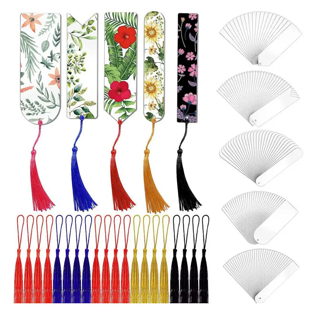 Acrylic Bookmarks Waterproof Bookmarks Colorful Tassel Sublimation Bookmarks for Kids Students Diy Acrylic Page Markers