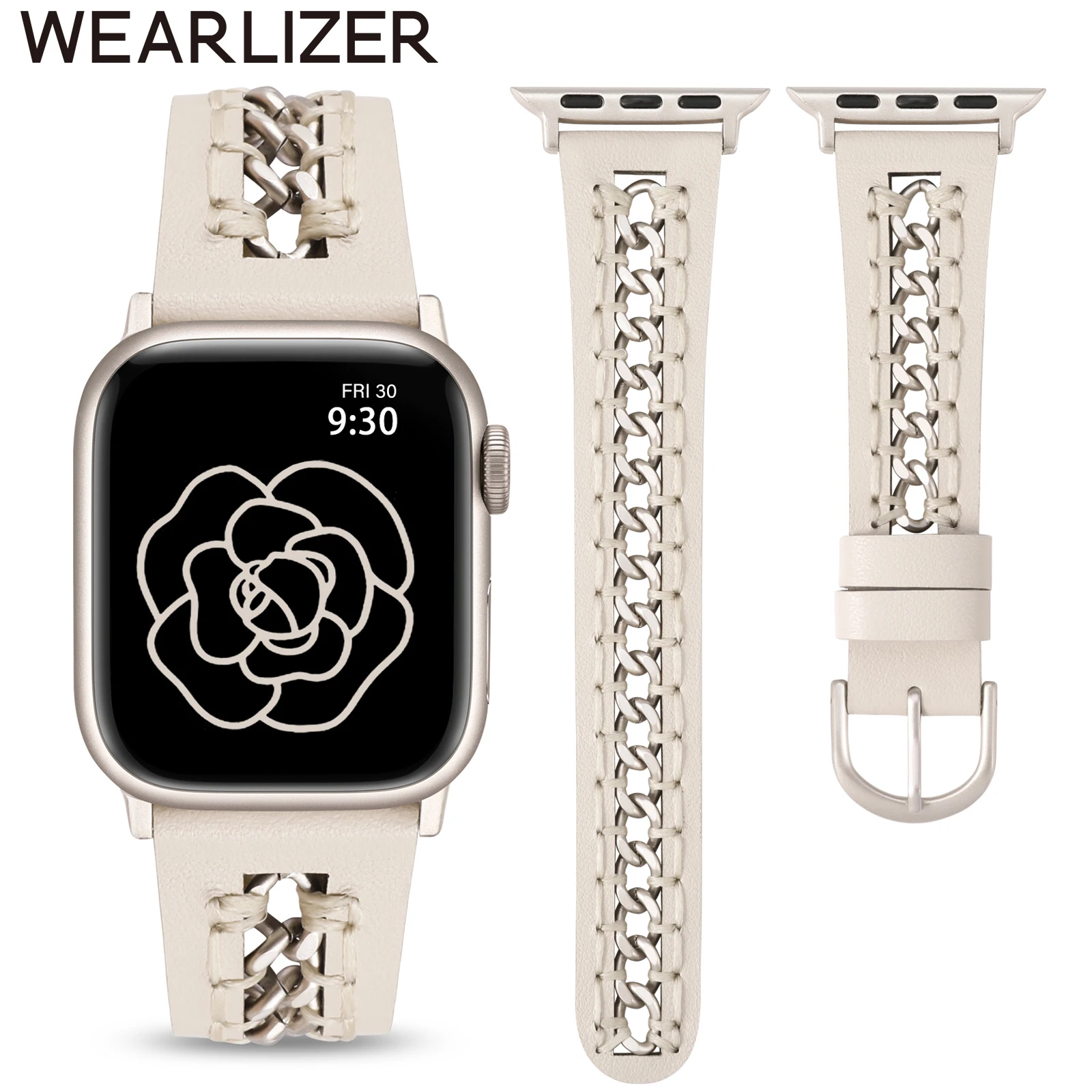 Wearlizer Chain Leather Strap For correa Apple Watch Band 44mm 49mm 45mm 42mm 40mm Watchband For IWatch Series SE Ultra 9 8 7 6