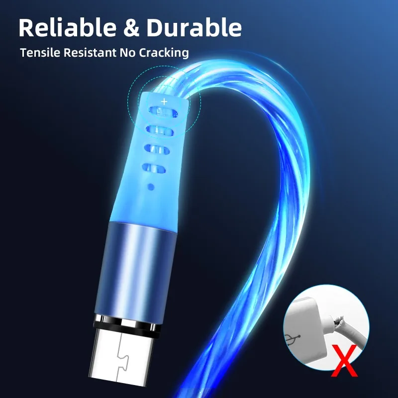 AUFU LED Magnetic Cable Micro USB Type C Magnetic Flow Luminous Charging Cable Charger Cord for iPhone Samsung Huawei Xiaomi