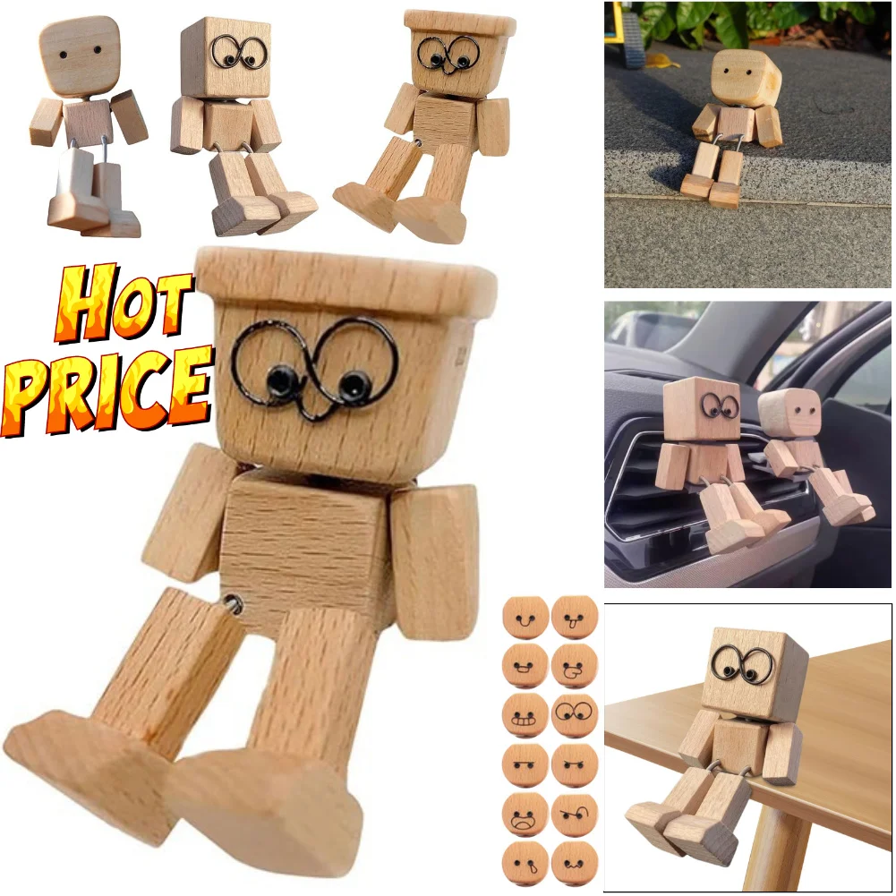 

Handmade Shaking Feet Wooden Doll for Car Decoration Gifts and Wood Desktop Decor Car Ornaments Shaking Wooden Bobblehead Doll