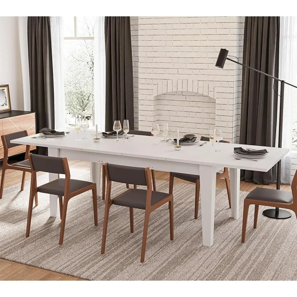 

Rectangular Extendable Dining Table 70.8-106.3" Modern White Expandable Kitchen and Dining Room Tables Large Conference