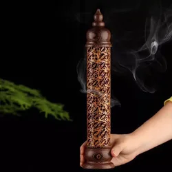 YXY Handcarved Walnut Redwood Incense Burner Wooden Vertical Stick Incense Holder 33cm High-end Solid Wood Censer for Home Decor