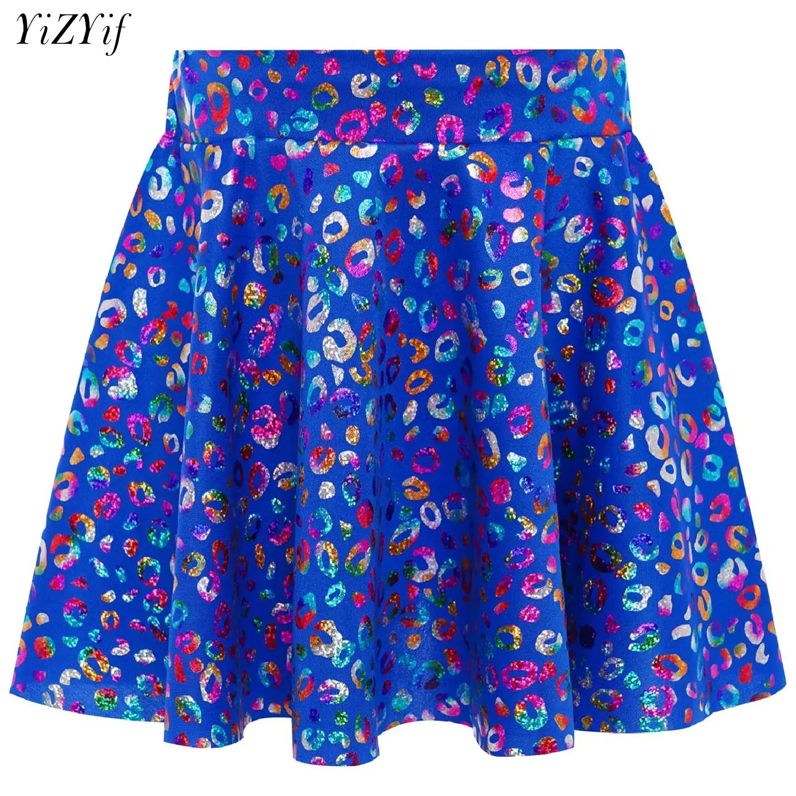 

Kids Girls Jazz Dance Ruffle Skirts Metallic Shiny Short Sleeve Modern Jazz Cheerleading Party Stage Performance Dancewear