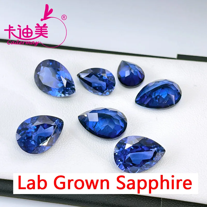 CADERMAY Pear Shape Lab Grown Cornflower Sapphire Loose Stone With Inclusions Beads For Inlaid Fine Jewelry Making DIY