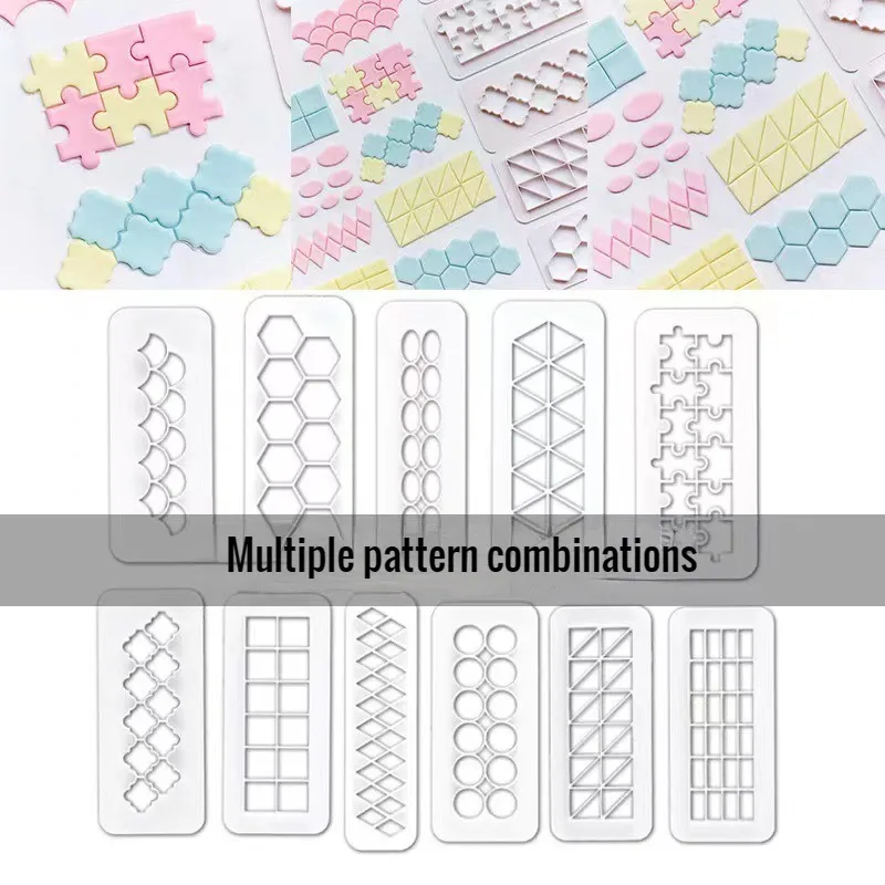 Imagem -02 - Moldes de Corte de Plástico para Decoração de Bolo Faça Você Mesmo Moldes Geométricos Fondant Hexágono Redondo Quadrado Escalas de Peixe Ferramentas de Argila de Polímero 11 Tipos