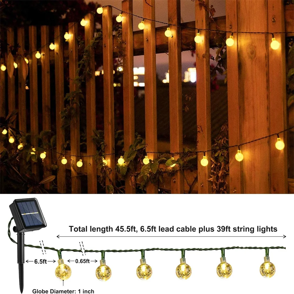 Imagem -02 - Outdoor Led Solar Light String Impermeável Recarregável Bola de Cristal Fada Pátio Feriado