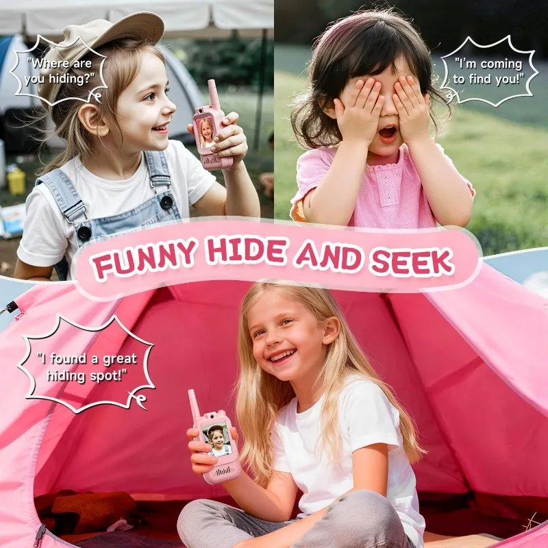 ABXE-Video Walkie Talkies For Kids, Handheld Rechargeable Video Intercom Kids Walkies Talkies For Outside, Camping Pink