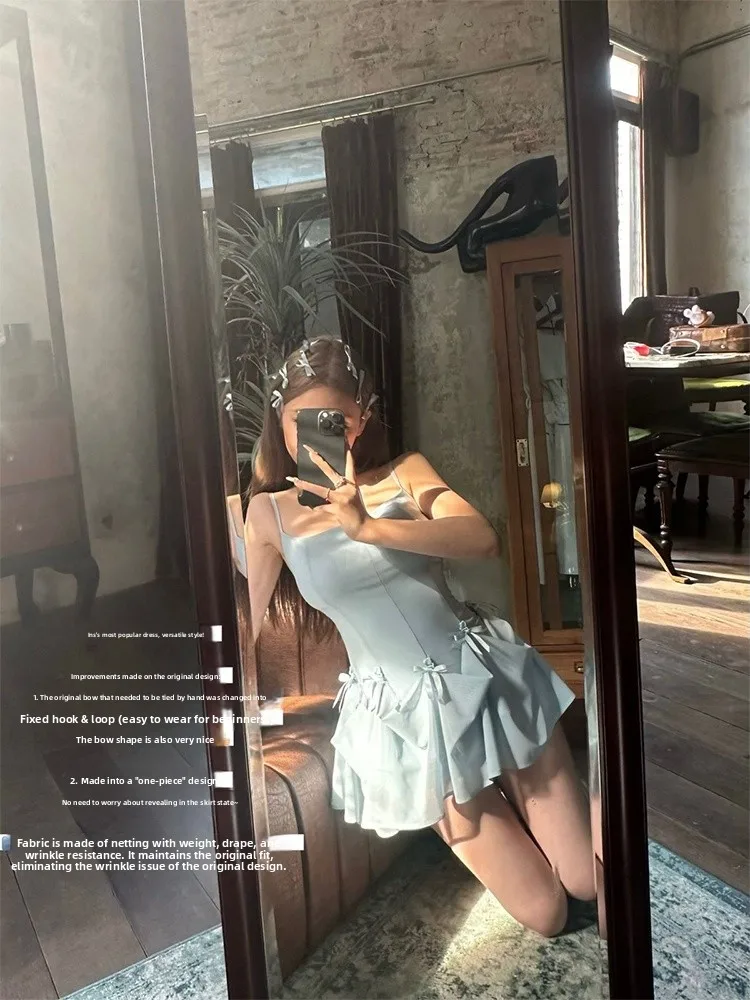 

FuunJ Pure Desire Mid-Length Strapl Dr Women's Beautiful Knot ort Skirt A-Line Gown High Waist Polyester Blend