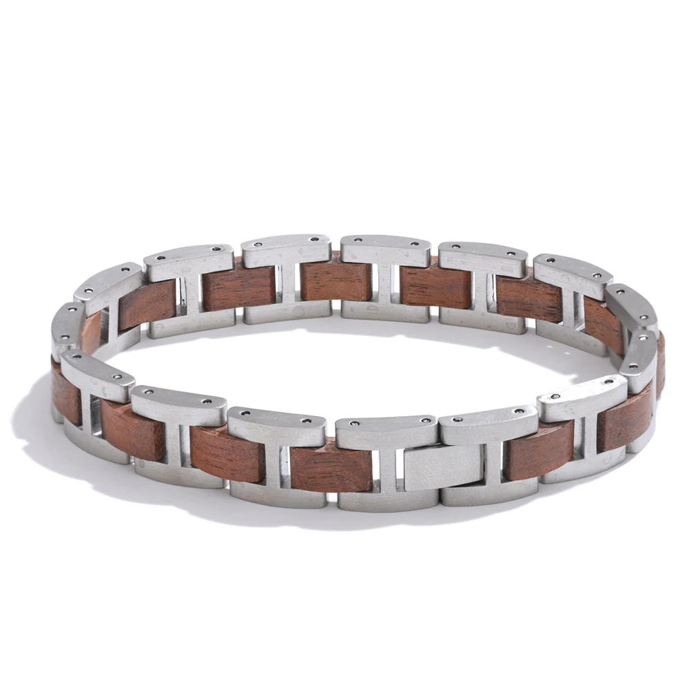 Yhpup 22 cm stijlvolle unieke roestvrijstalen natuurlijke houten ketting heren klassieke armband vintage mode pols armband sieraden accessoire