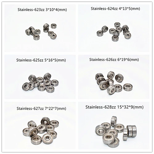 Imagen 1 del producto Rodamiento de acero inoxidable, piezas de equipo mecánico selladas de metal antioxidante, S623ZZ, S605ZZ, S625ZZ, S685ZZ, S693ZZ, S688Z, S608Z, 10 piezas
