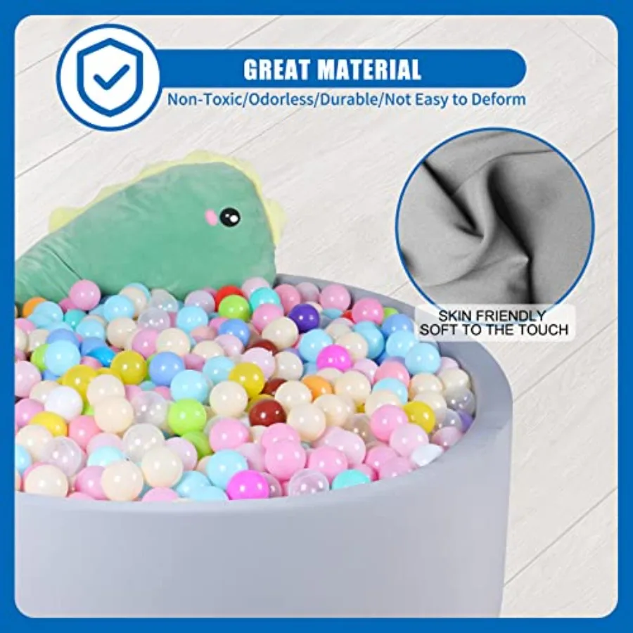 48インチのフォームボールピット、幼児用、柔らかい丸いボールプール、ライトグレー、屋内外ゲーム、赤ちゃん、幼児への理想的なギフト、ボール付き