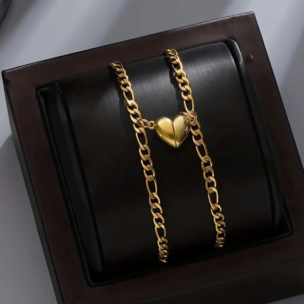 Retro Love Magnetisches Paar-Armband, Einfaches Herren-Armband in Goldfarbe aus Edelstahl mit NK-Kette, Modisches Damen-Party-Schmuckstück – Detail 3