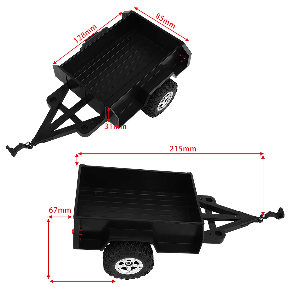 1PC Black 1/18 TRX4m 1/24 SCX24 Plastic Trailer Bucket Car With Wheels for Scale SCX24 RC Crawler Car Upgrade Parts