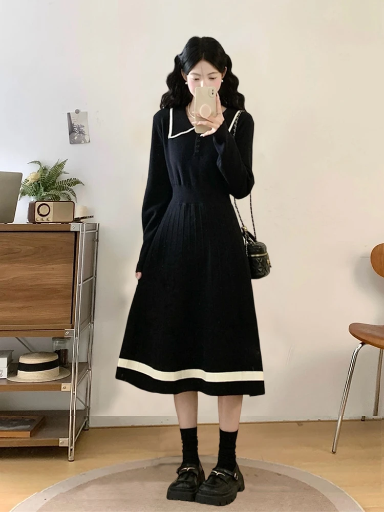 

Ele Knitted Long Sve Dr, женские большие размеры, с затянутой талией, скрывающие бедра, осенне-зимняя модная повседневная макси Dr