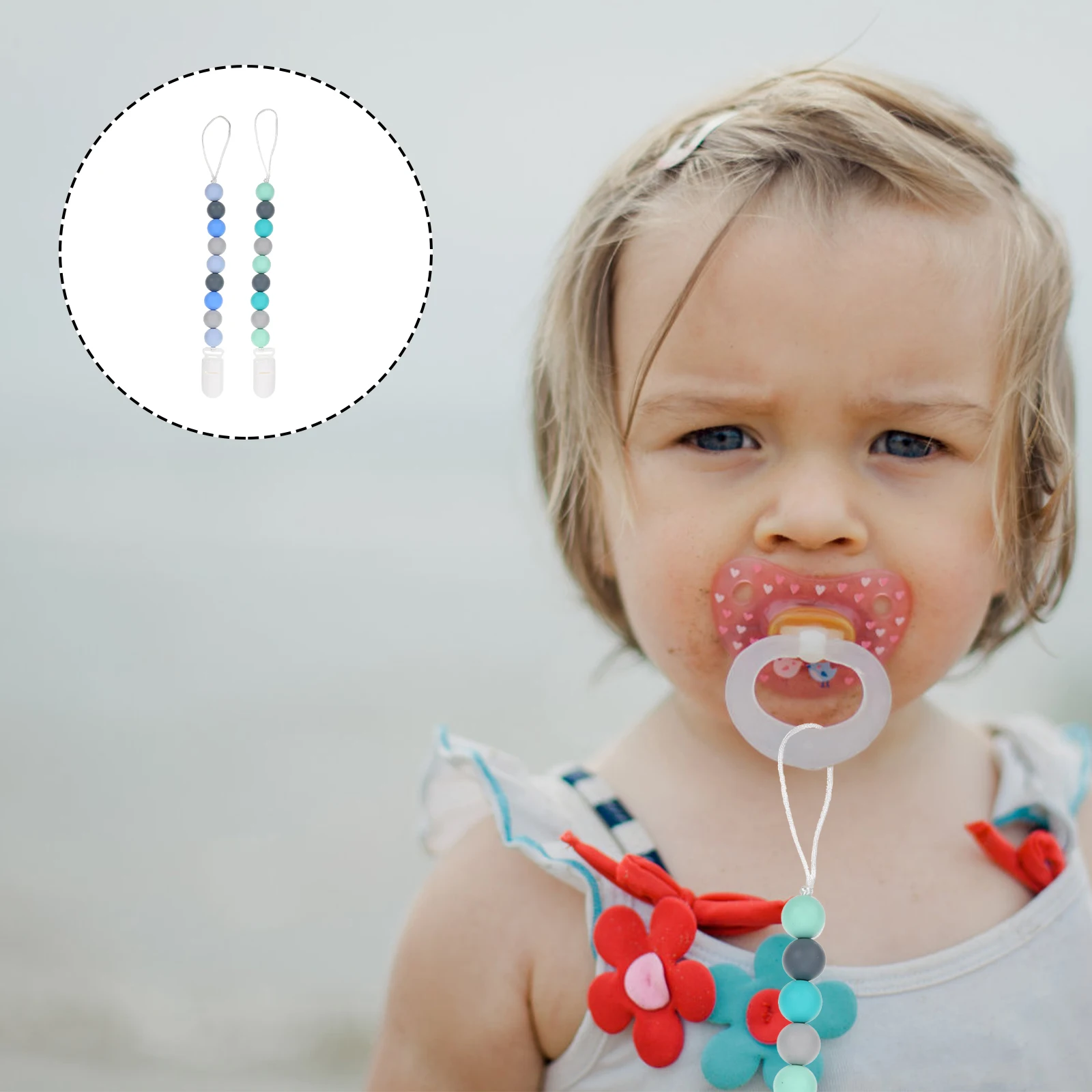 

2pcs Pacifier Baby Girl Wear Household Teether Clip Resistant Food Grade Silicone PP Material Teether Chains Long Service Life