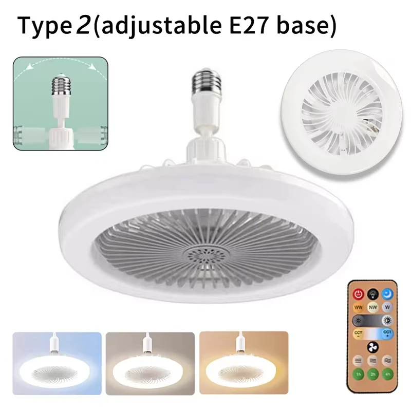 

2 In 1 Indoor 30W Ceiling Fan Lamps with Remote Control 360°Rotating E27 Living Room Bedroom Lighting LED Decorative Lights