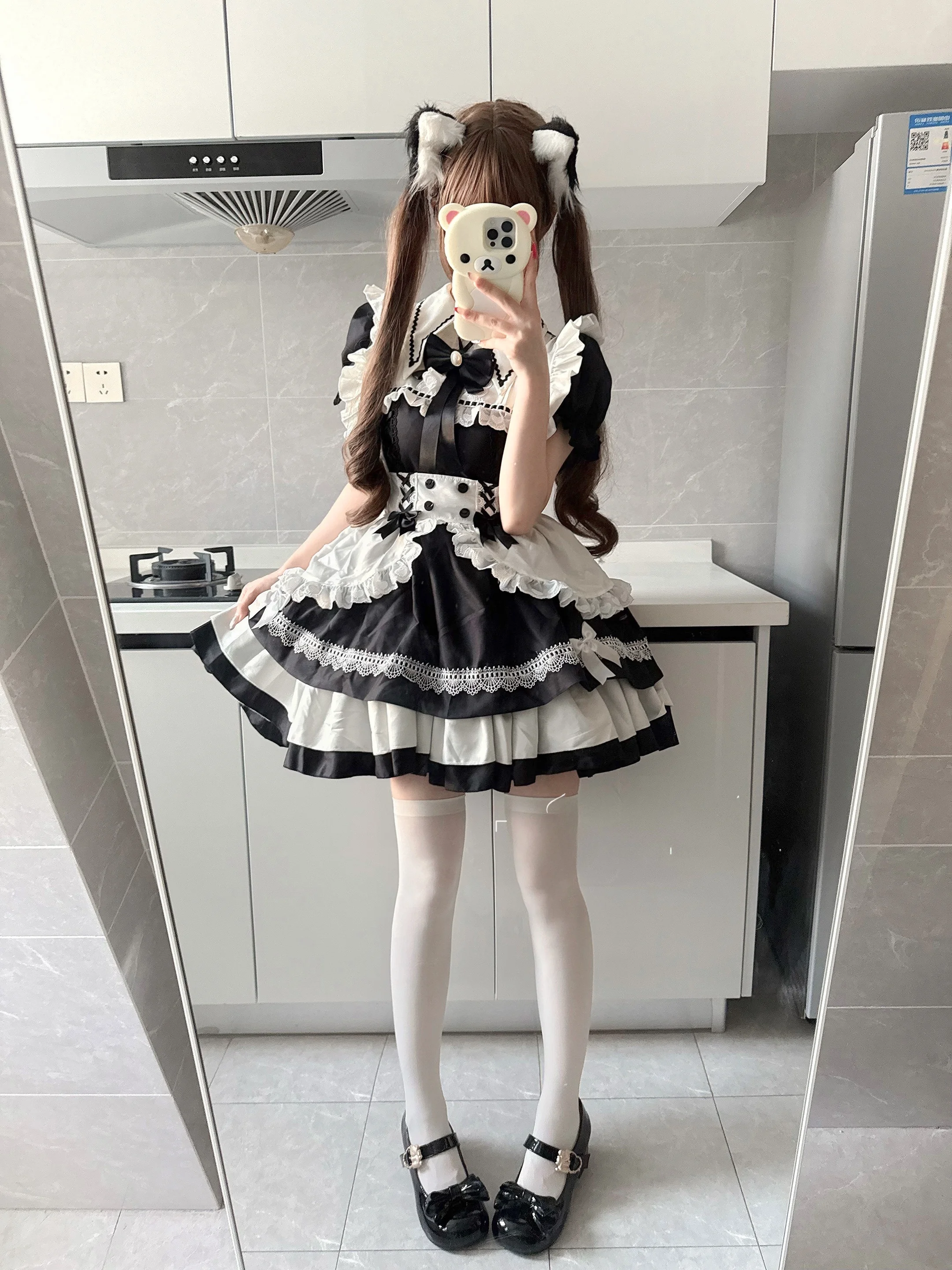 

Miaobing Long Sleeve Removable Lolita Dress Cute Traditional Maid Outfit Black White Sweet Early Style Princess Ball Gown Skirt