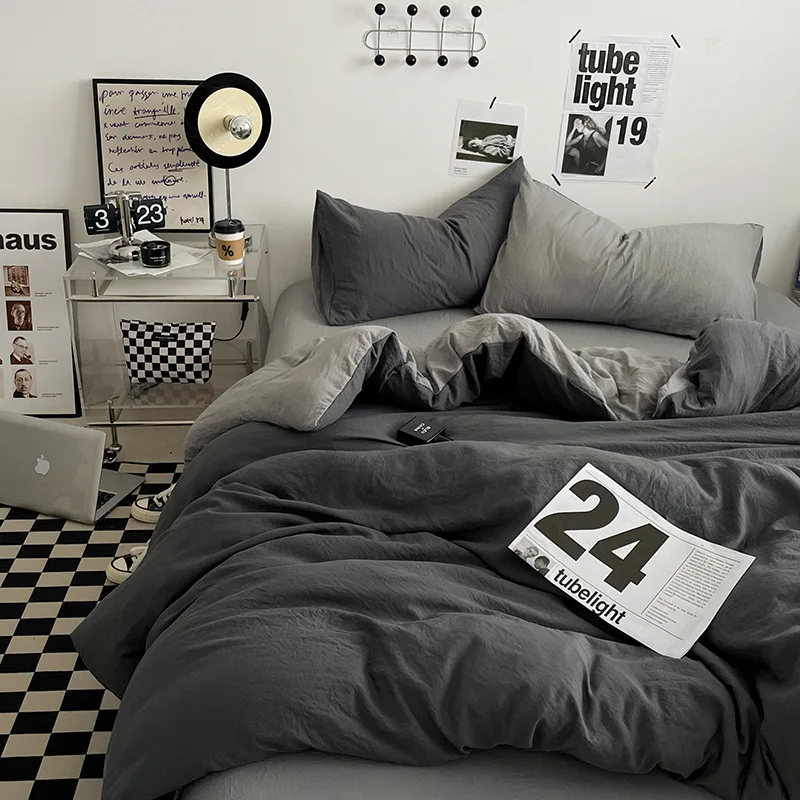 

Pure color washed cotton four-piece set bedding