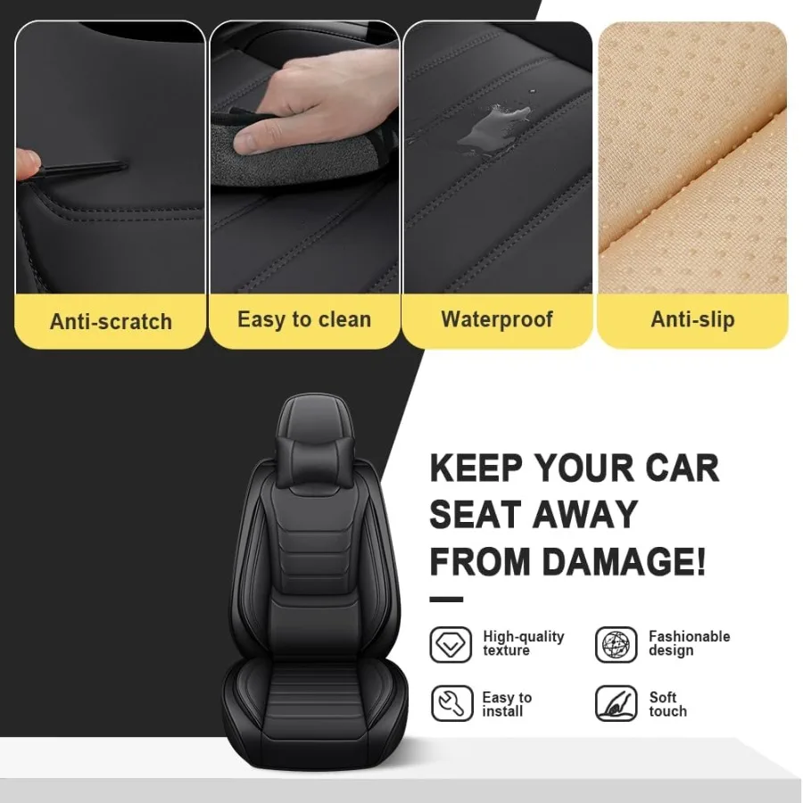 أغطية مقاعد سيارة فاخرة من جلد نابا مقاومة للماء مكونة من 5 مقاعد لسيارة تشيفي كامارو 20002024 متوافقة مع تصميم وسادة هوائية راحة عالية