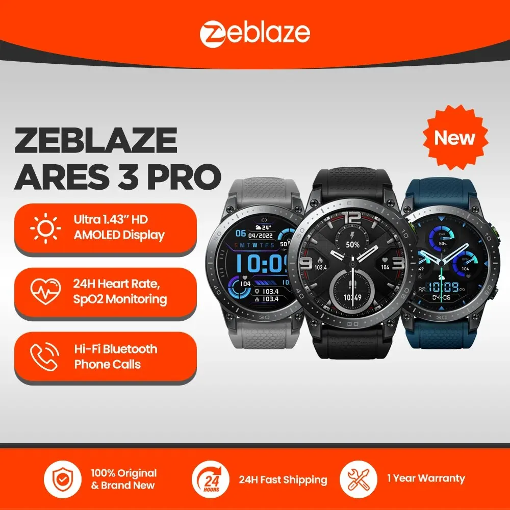 New Zeblaze Ares 3 Pro Ultra HD AMOLED Display Voice Calling Smart Watch 100+ Sports Modes 24H Health Monitor Smartwatch for Men