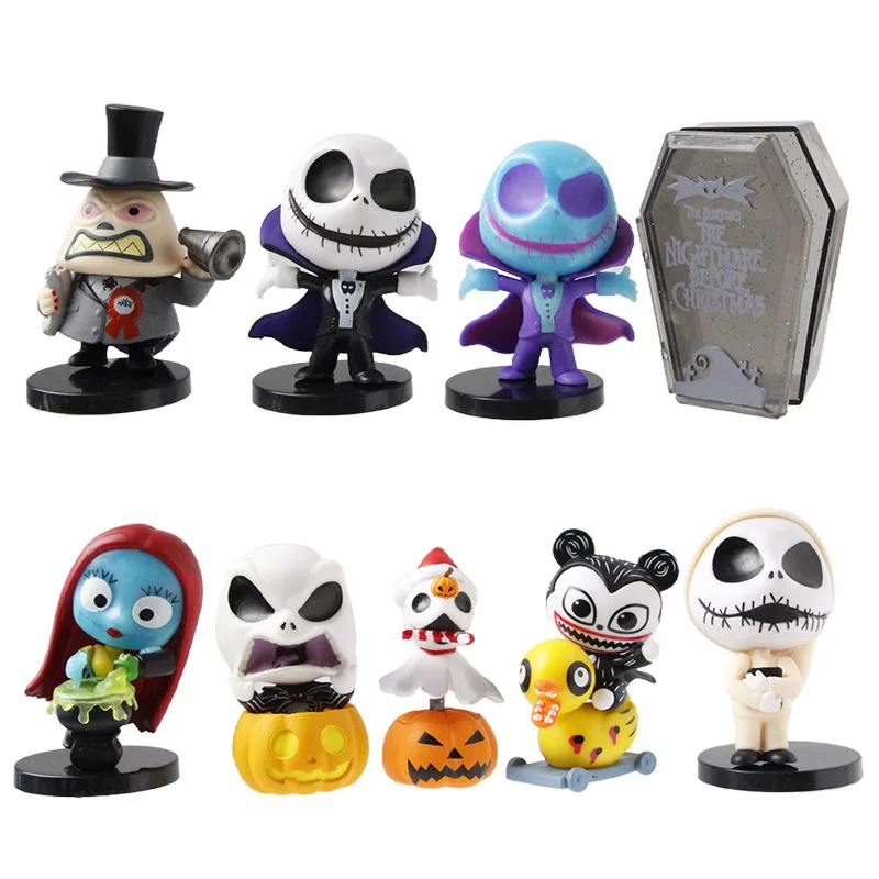 

8cm The Nightmare Before Christmas 9 - piece Q - version Dolls Set | Jack Skellington Sally & More | Halloween & Easter Gift Toy