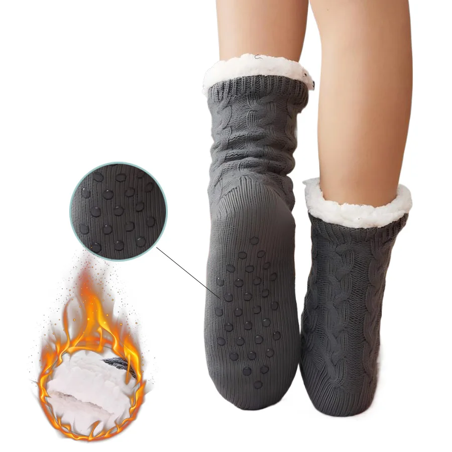 

1 Pair Fuzzy Cozy Thick Fleece Lined Socks Women's Winter Super Soft Warm Slipper Socks with Grippers Thermal Home Socks