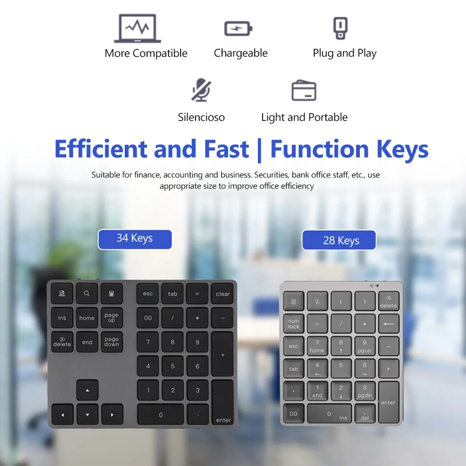 Black 34 Keys Mini Numpad Wireless Bluetooth Numeric Keypad For  PC Bluetooth Numeric Keypad Numpad Wireless Numeric Keypad