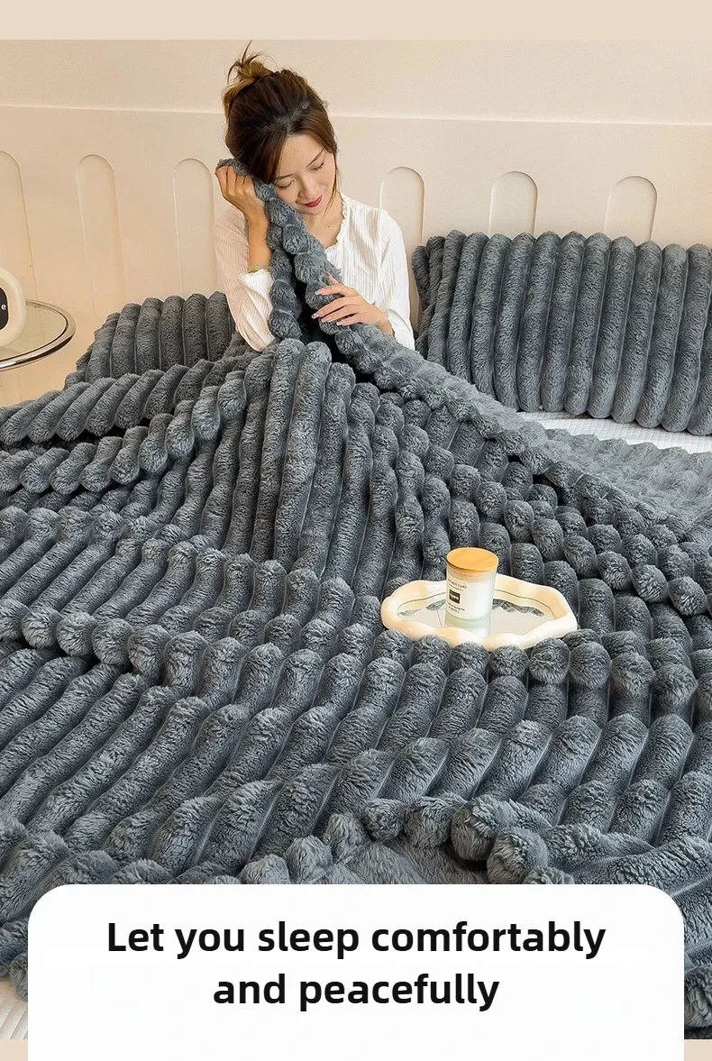 Neue Künstliche Kaninchen-Plüschdecke für den Frühling, Warme Komfortable Sofadecke, Verdickte Warme Multifunktionale Wohndecke für den Herbst – Detail 11