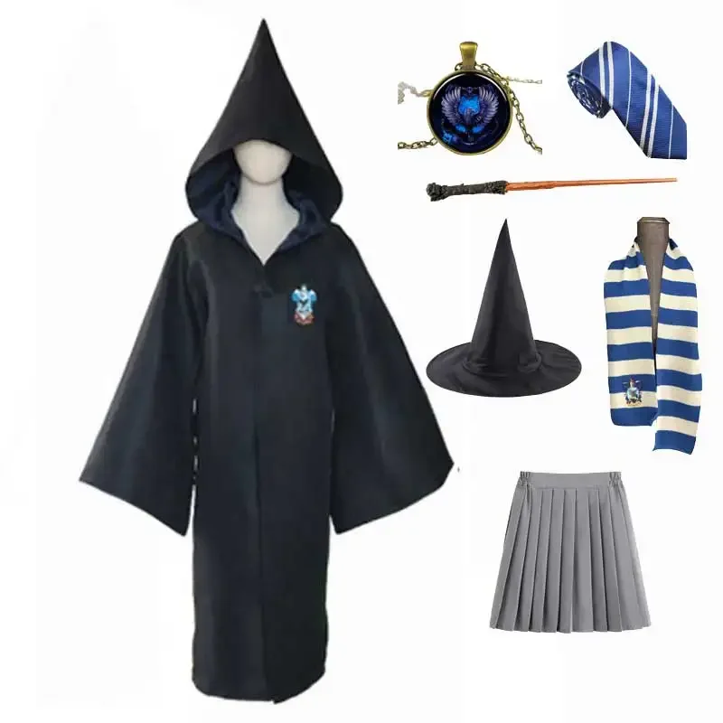 여성 소녀 마법사와 요술 학교 유니폼, 어린이 성인 슬리데린 로브 망토, 파티 코스프레 할로윈 코스튬