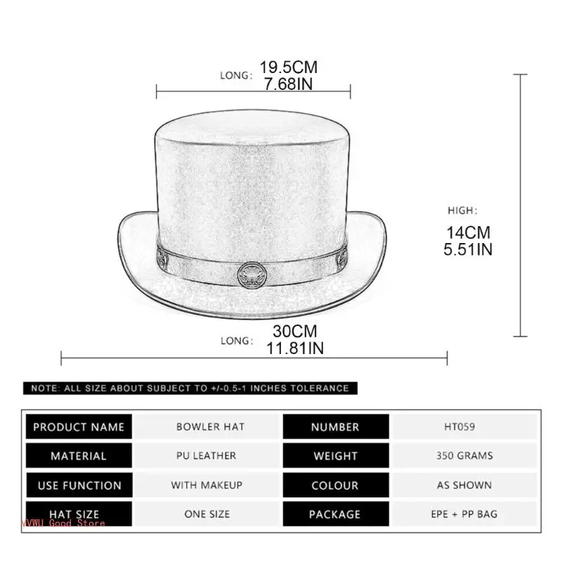 Steampunk Hat PU Pork Pie Hat Gay Top hat Steampunk Top Hat BowlerTop Hat