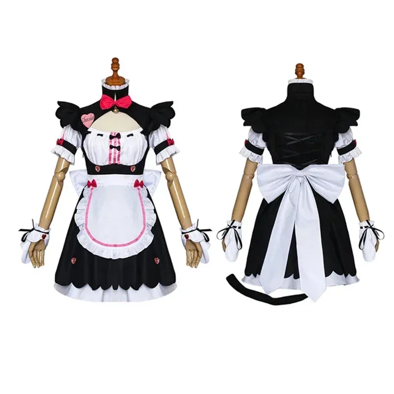 

NEKOPARA Chocolate & Vanilla Anime Full Cosplay Costume Cafe Maid Uniform Lolita Dress with Long Wig for Halloween And Carnival