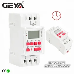 GEYA THC 15A 20A 30A interruttore orario programmabile settimanale DIN Rail LCD Timer digitale ACDC 12V 24V 110V 220V 240V