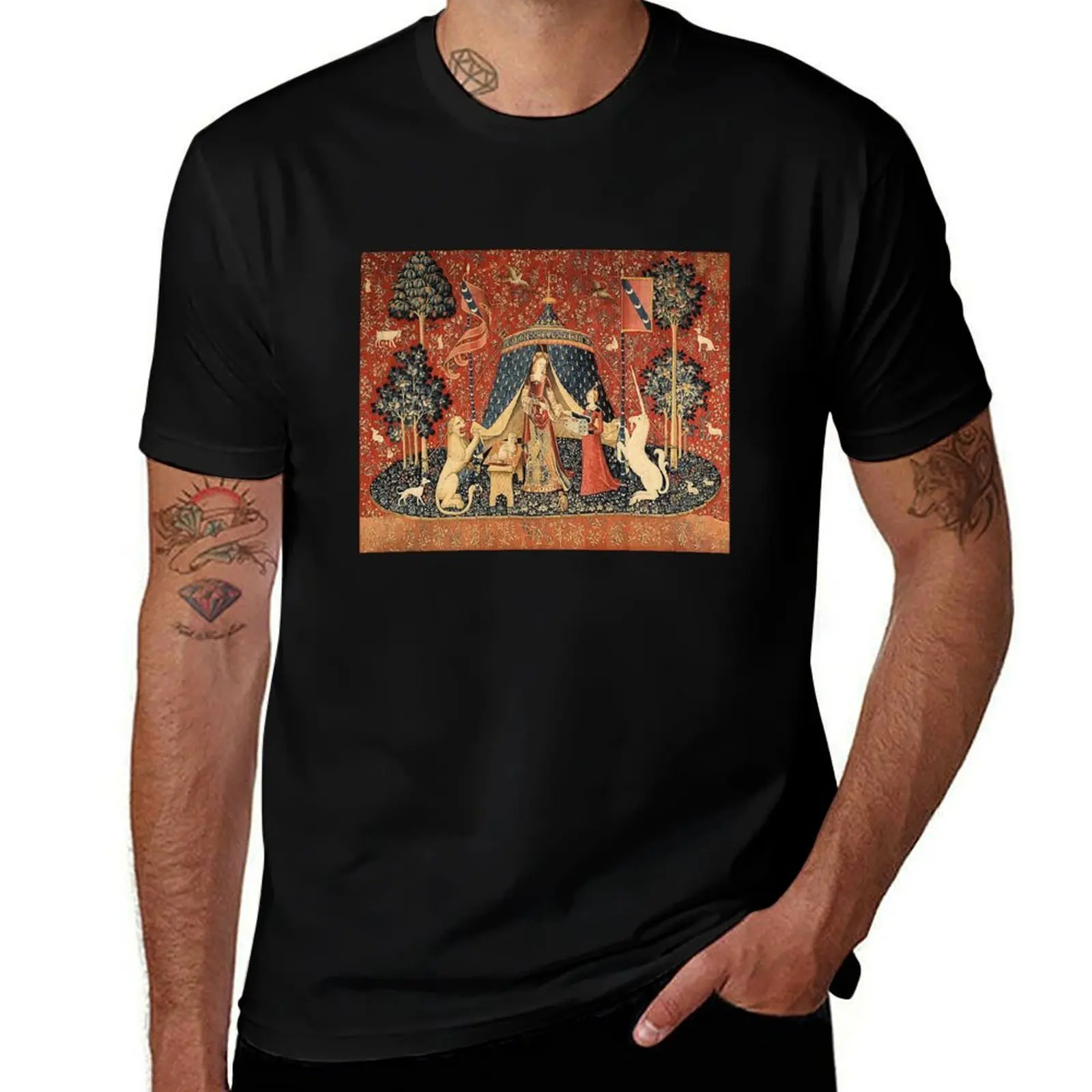 The Lady and the Unicorn: La Dame à la licorne T-Shirt Soft Casual Short Sleeve Cotton Tee T-Shirt