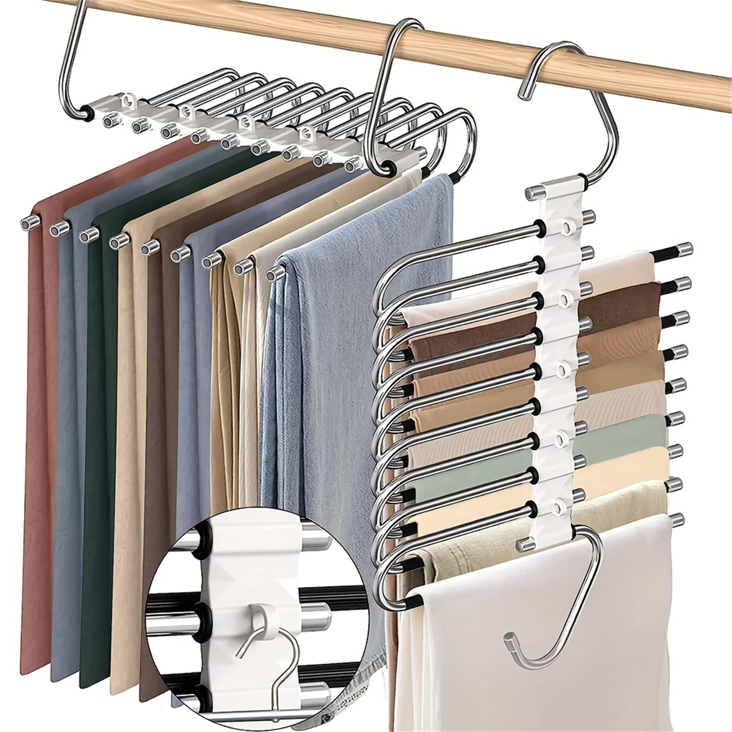 Organizador Metálico Antideslizante de 9 Niveles - Soporte para Pantalones Tipo S que Ahorra Espacio, Organizador Metálico Antideslizante de Múltiples Niveles, Almacenamiento para Armario