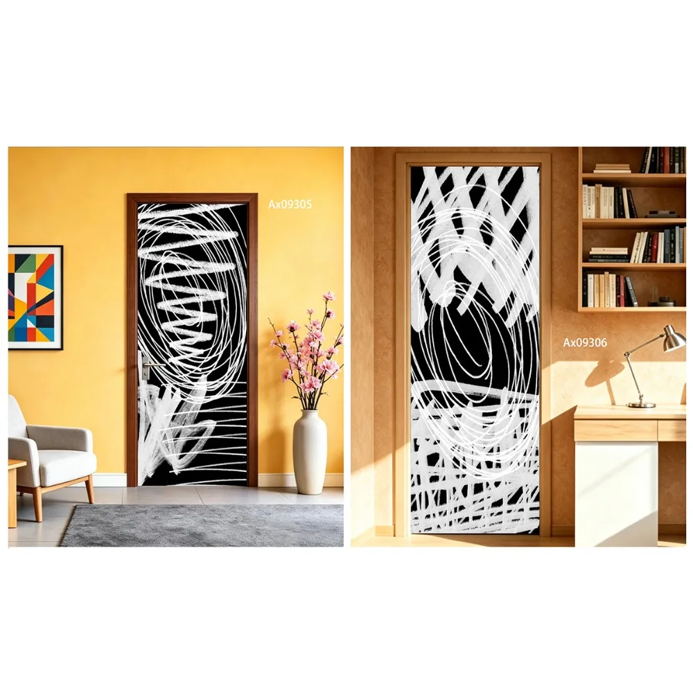 Modern Abstract Line Art Doors Sticker Mural Self-adhesive Full Door Cover Decals Wallpaper Home Cabinets Wardrobe Decoration