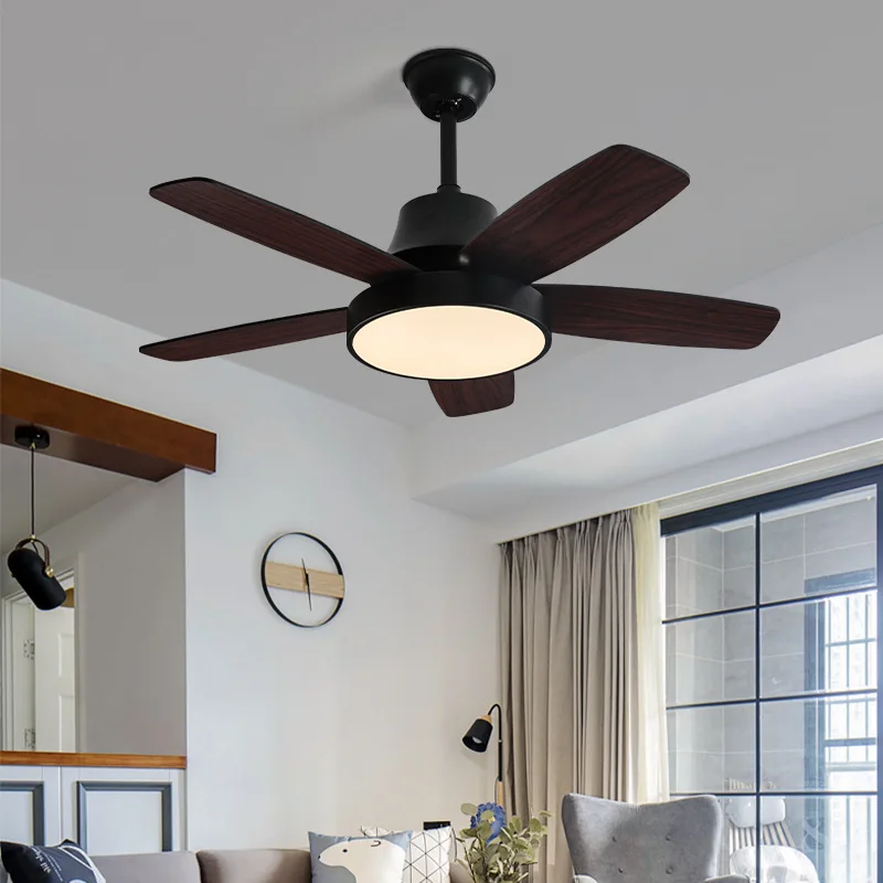 Solid wood fan light living room hall main light Nordic simple frequency conversion large wind silent ceiling fan light restaura
