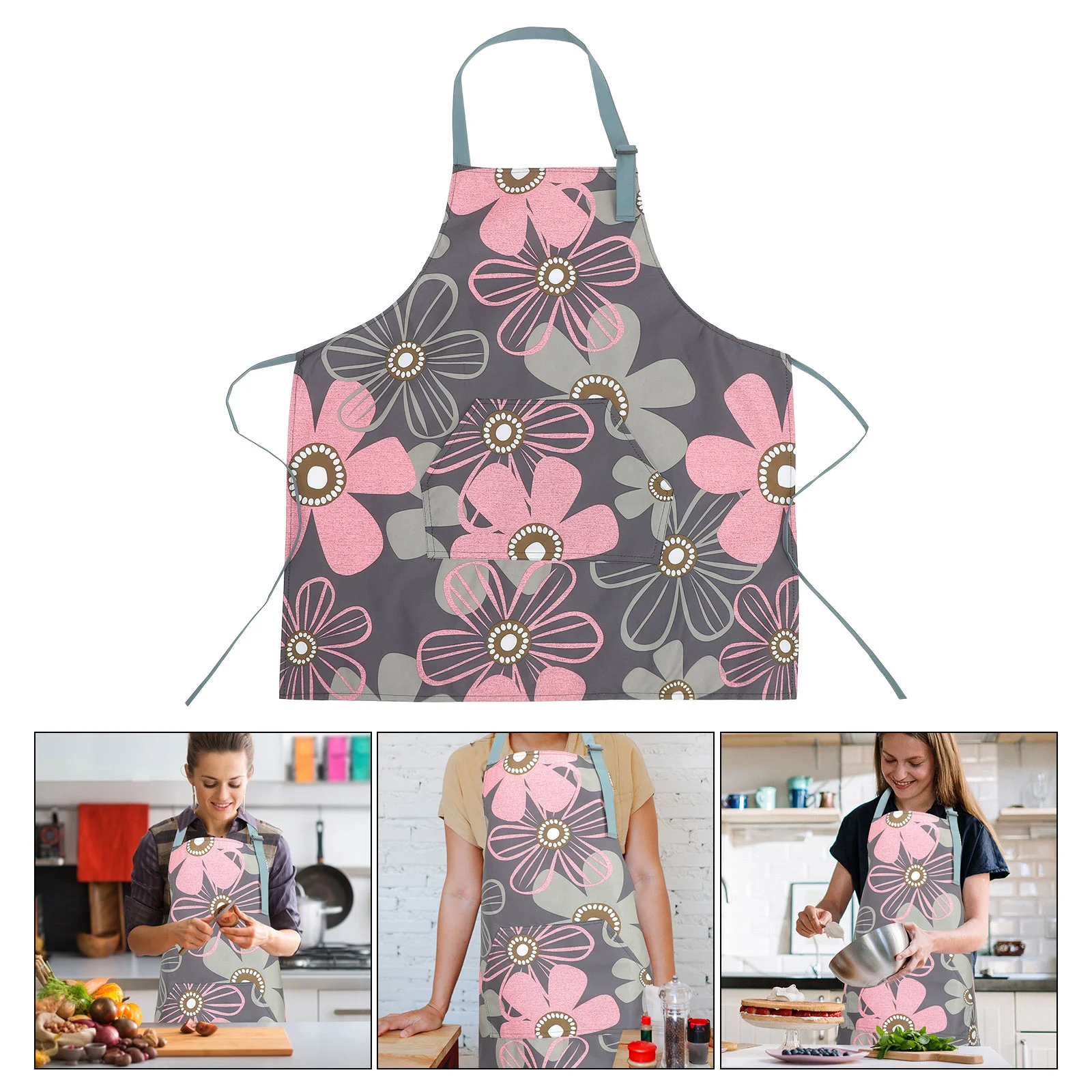 

Waterproof Apron Dress with Pocket for Women Aprons Kitchen Cute Hanging Neck Polyester Cooking Women's