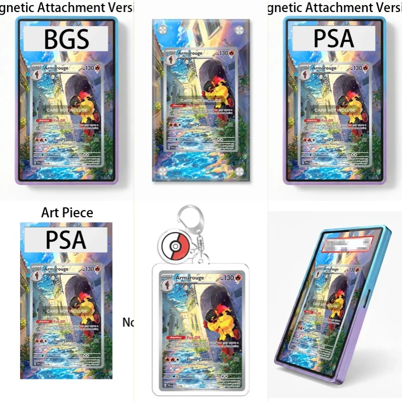 Étui de protection en acrylique recyclable pour cartes Pokémon TCG Armarouge, idéal pour les fans d'art et les collectionneurs, avec porte-clés