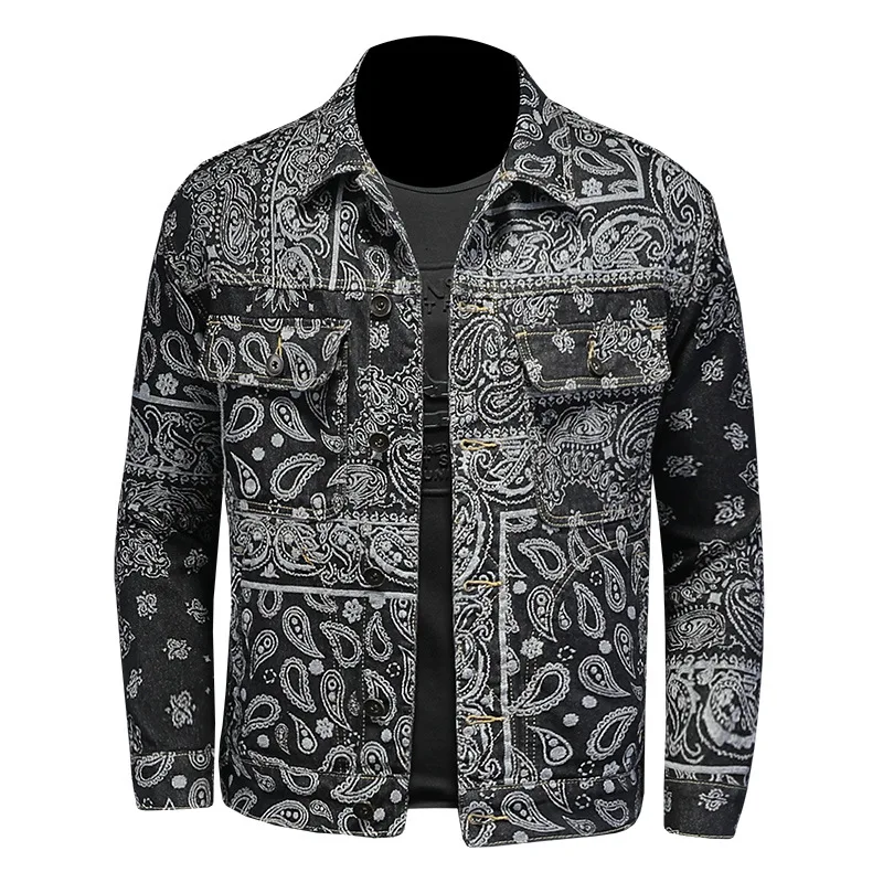 

Golf Wear Men's Denim Jackets Floral Acetate Guangdong Viscose Cotton Standard Chic Coat Man Jacket Cheap Price