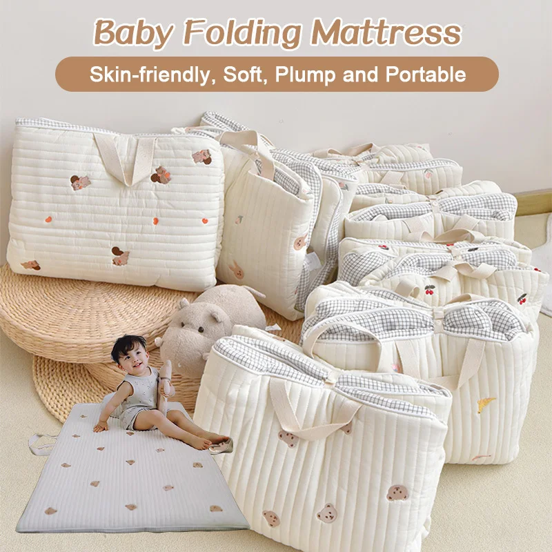 Ins Thick Newborn Baby Embroidered Cotton Breathable Nap Pad Folding Portable Mattress Kindergarten Machine Washable