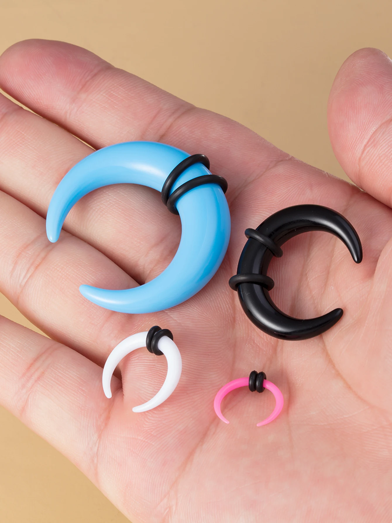 1 Paar große Büffelhorn Septum Ring Piercing weiß Auqa Acryl Ohr Kegel Keil Expander Punk Körperschmuck – Detail 7
