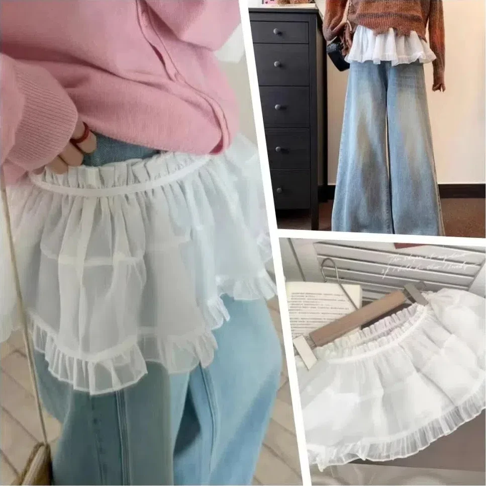 

Fashion Korean Style Layered Gauze Skirt Sweet One Piece Mini Skirts Hight Waist Ruffles Skirt for Summer