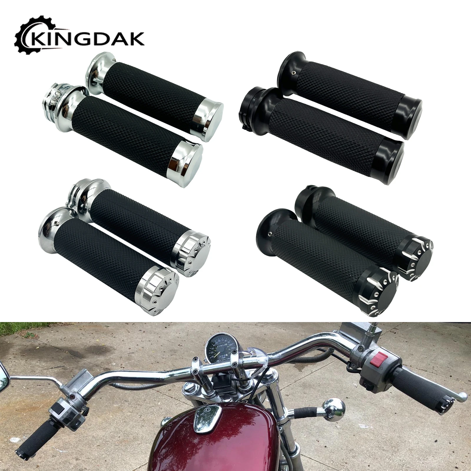 Moto 1 "25mm Poignées Poignées De Guidon Noir Chrome Pour Harley Sportster XL883 1200 Softail Heritage Breakout Touring Dyna